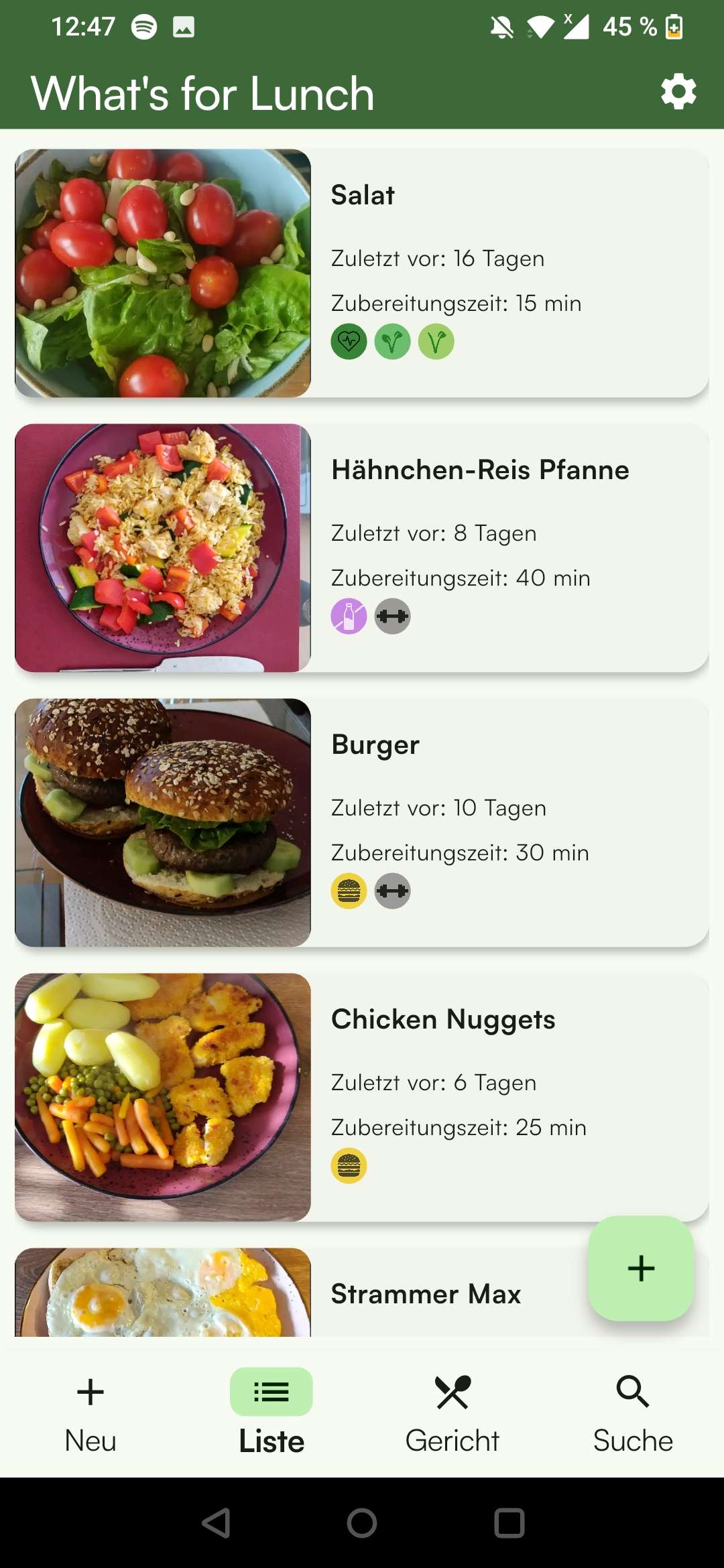 What's For Lunch – Gerichtliste